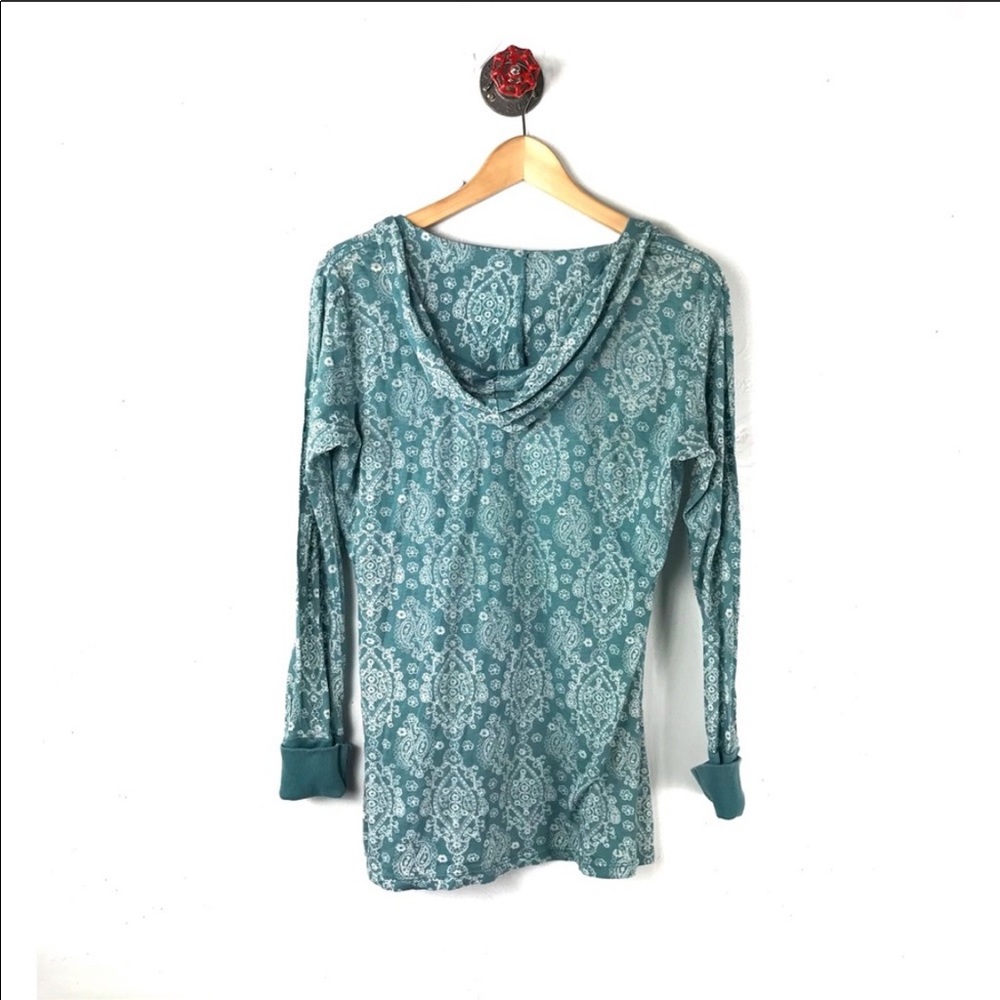 Prana Top Blouse Long Sleeve Teal Hoodie Large - Picture 3 of 5